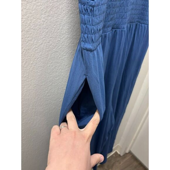 Old Navy Romper Women's Size XXL Blue NWT Wide Leg Jersey Travel V Neck Tie Back - Picture 6 of 7